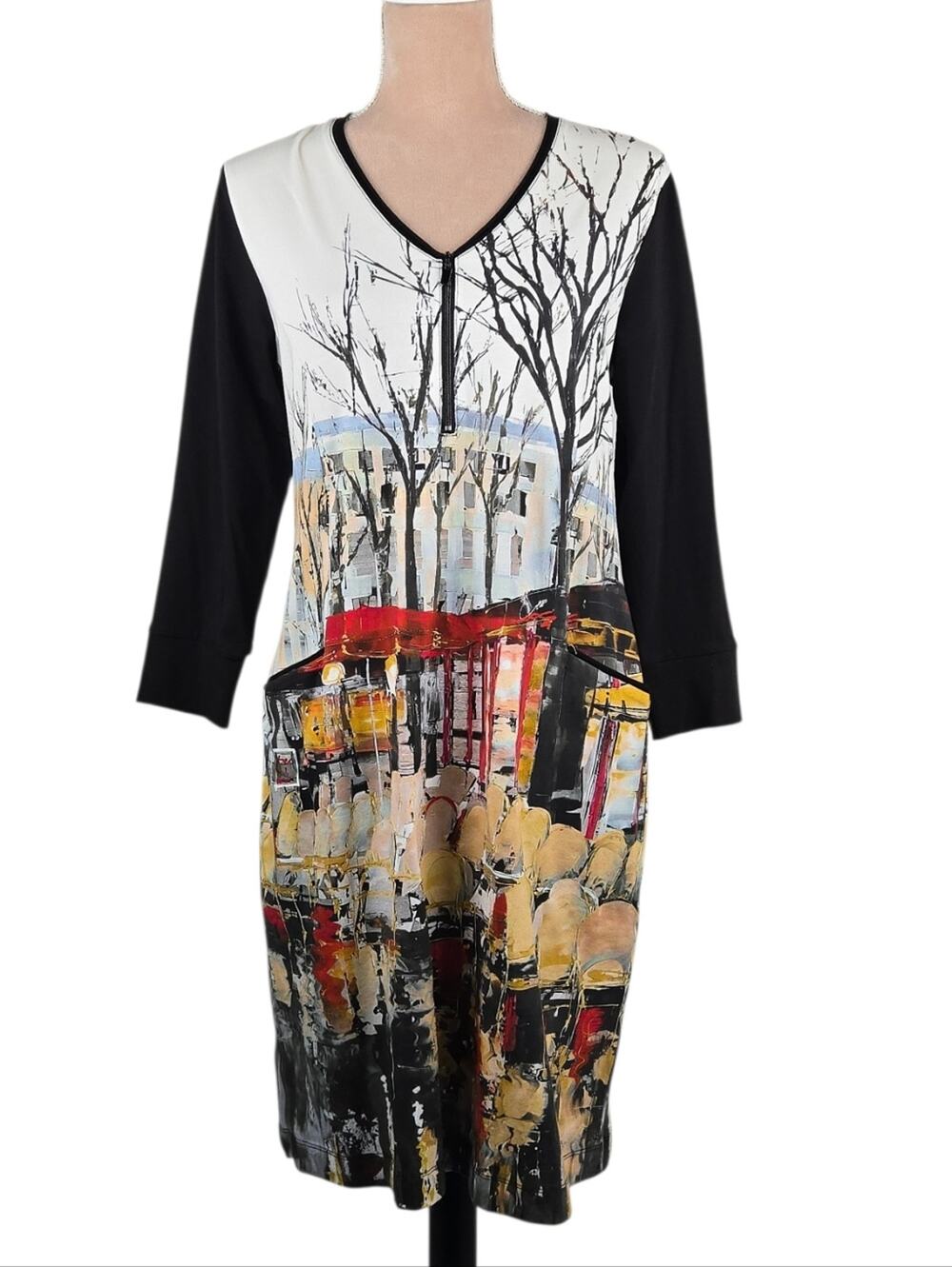 Dolcezza Parisian Reflections Graphic Print Zip Dress Cotton Small
